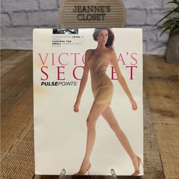 Victoria's Secret PulsePoints Compression Level 1 Panty Hose Navy Small Vtg New - Picture 2 of 6